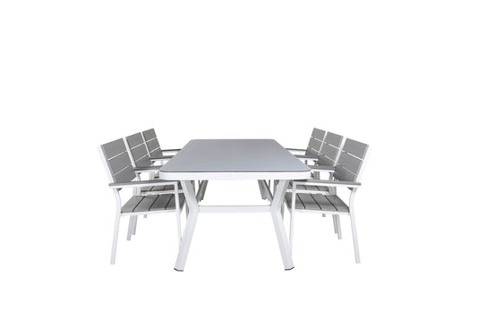 Virya - Spisebord, Hvid Alu / Grå glas - big table+Levels Stol (stabelbar) - Hvid Alu / Grå Nonwood