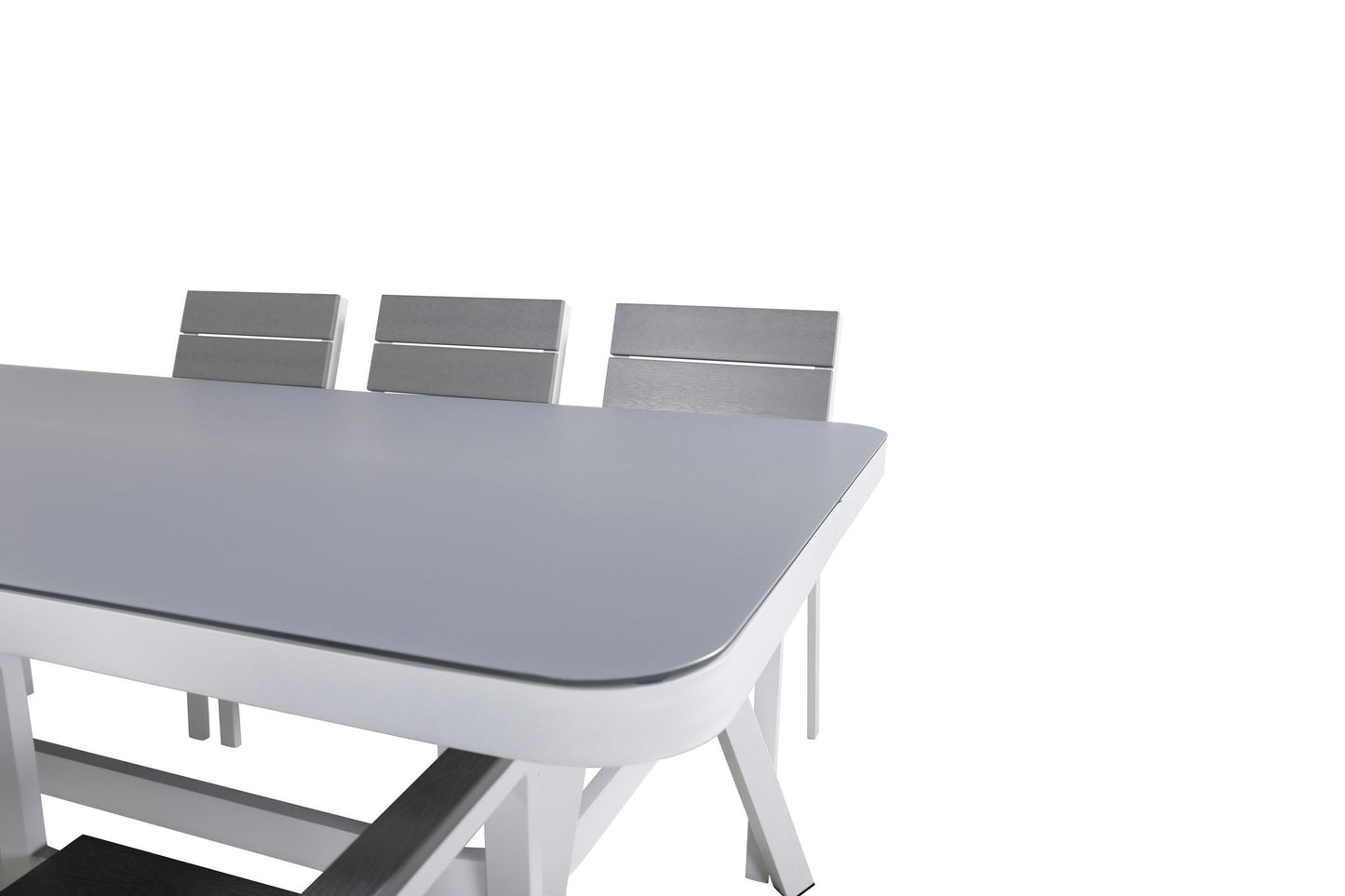 Virya - Spisebord, Hvid Alu / Grå glas - big table+Levels Stol (stabelbar) - Hvid Alu / Grå Nonwood