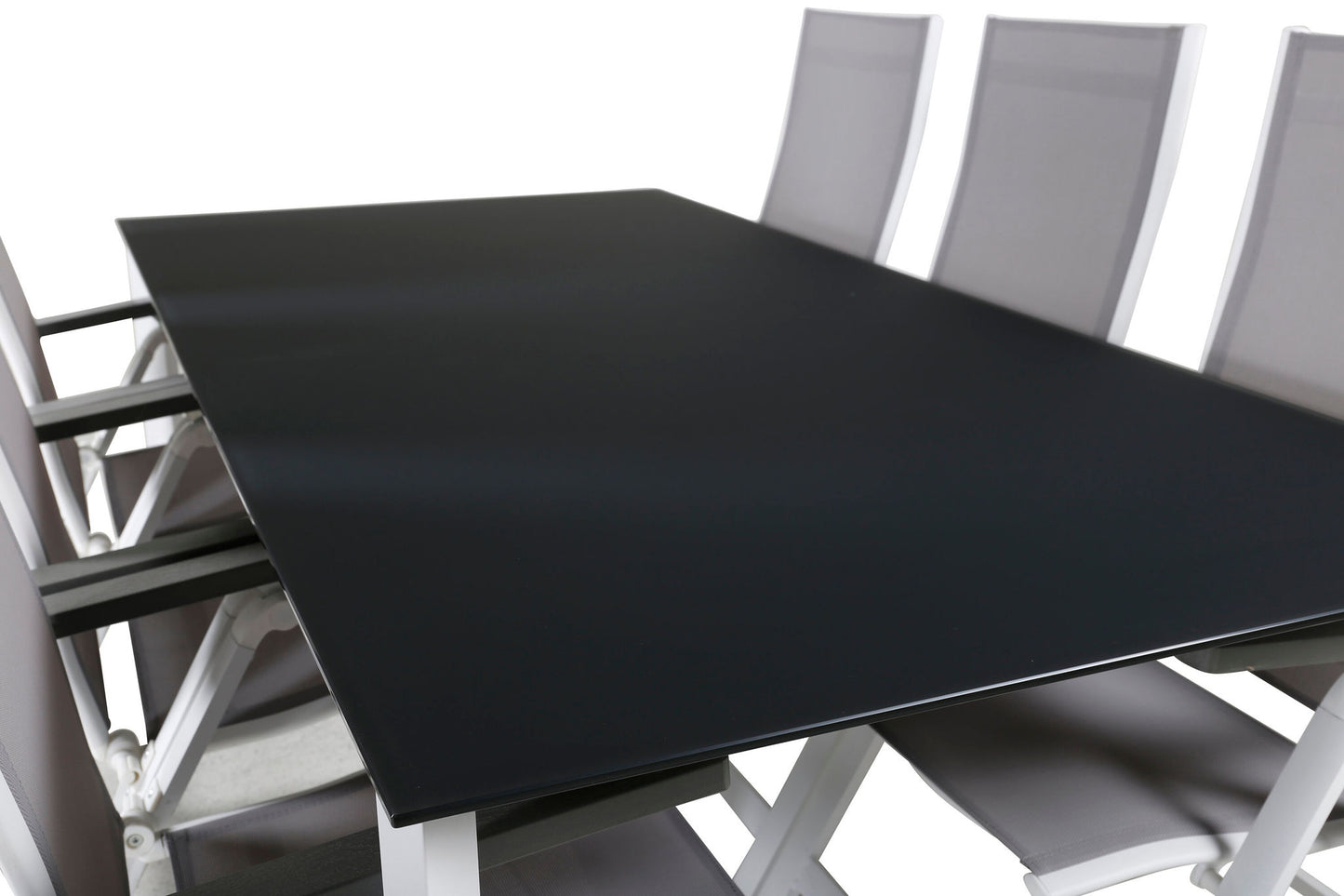 Santorini - Spisebord, 200*100 hvid alu / grå glas+Albany Lys 5-pos Hvid alu / Grå Tekstil