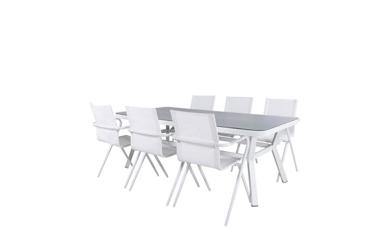 Virya - Spisebord, Hvid Alu / Grå glas - big table+Alia Spisebordsstol - Hvid Alu / Hvid Tekstil