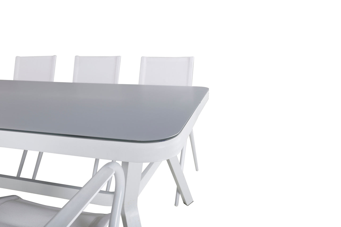 Virya - Spisebord, Hvid Alu / Grå glas - big table+Alia Spisebordsstol - Hvid Alu / Hvid Tekstil