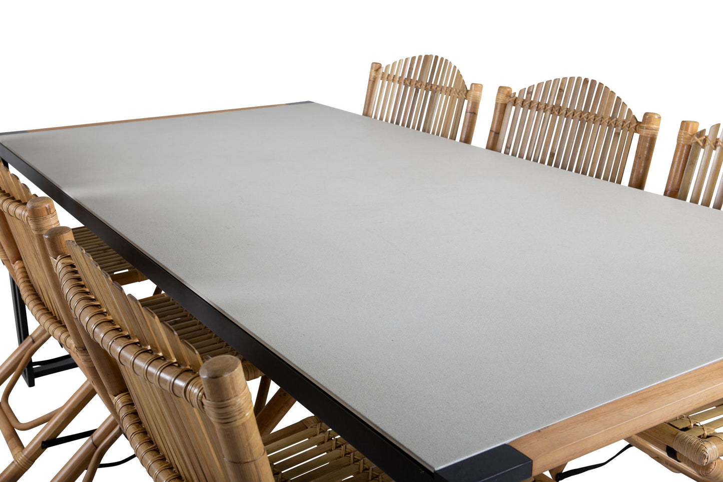 Texas - Spisebord, 200*100 - Sort Alu / Teak / Grå Spray stone+Cane Foldbar - Spisebordsstol, - Bambus / Grå hynde