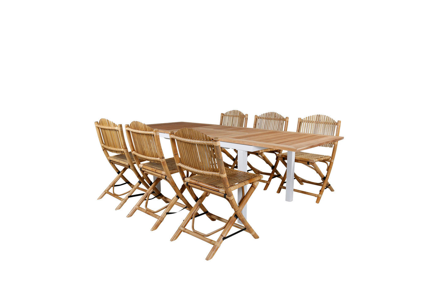 Panama Bord 160/240 - Hvid/Teak+Cane Foldbar - Spisebordsstol, - Bambus / Grå hynde