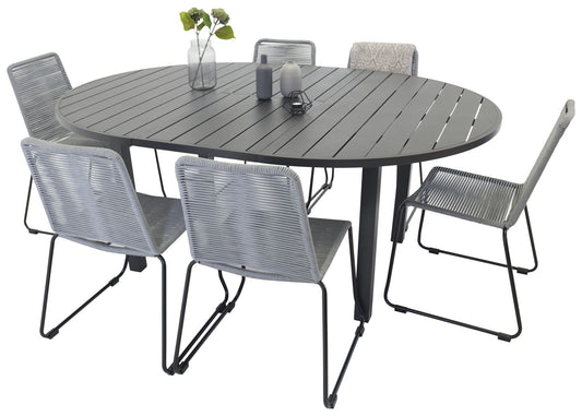 Marbella - Spisebord, φ140*74 - Sort+Lidos Spisebordsstol - Sort / grå