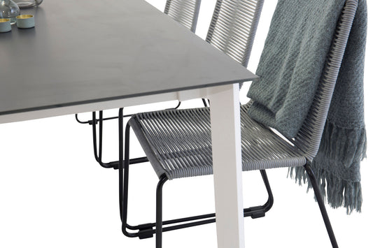 Santorini - Spisebord, 200*100 hvid alu / grå glas +Lidos Spisebordsstol - Sort / grå