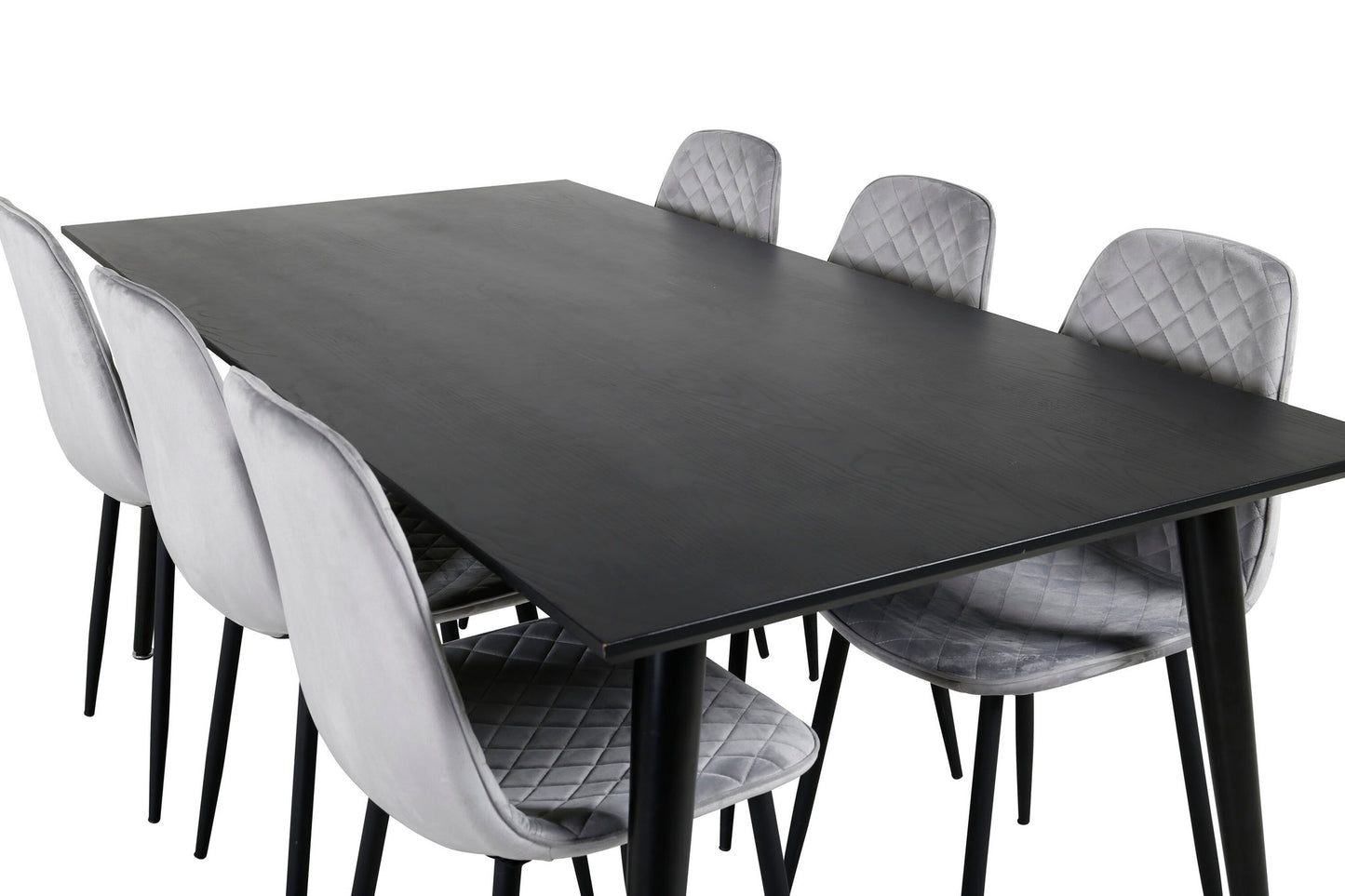 Dipp - Spisebord, 180*90cm - Sort finér / helt sorte ben - Polar Diamond Spisebordsstol - Sorte ben - Grå velour