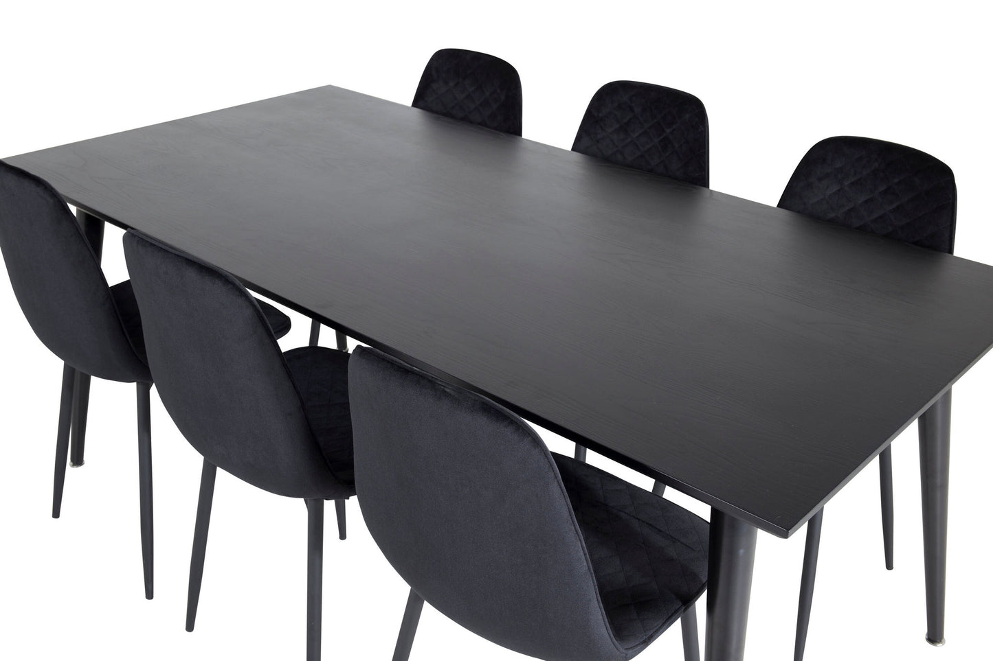 Dipp - Spisebord, 180*90cm - Sort finér / helt sorte ben + Polar Diamond Spisebordsstol - Sorte ben - Sort velour
