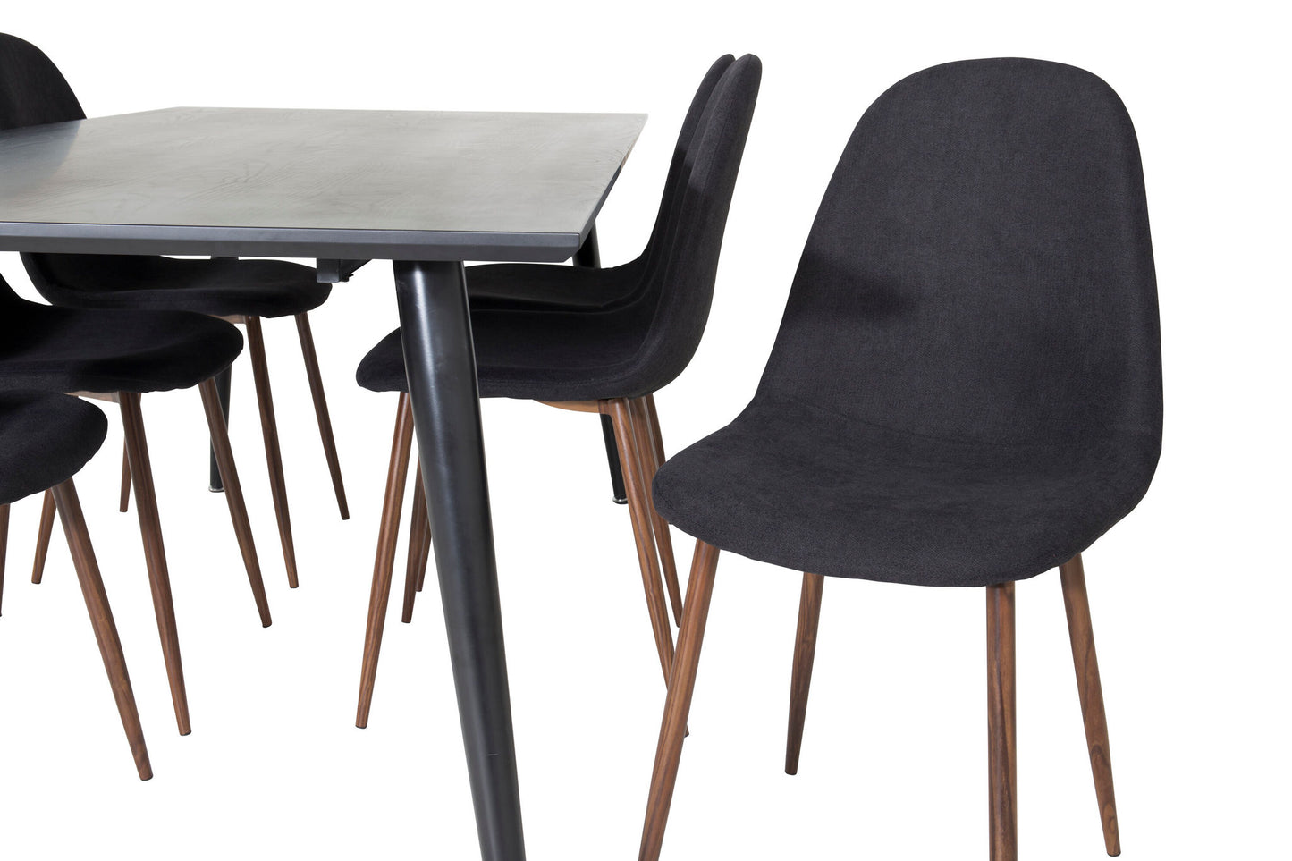 Dipp - Spisebord, 180*90cm - Sort finér / helt sorte ben + Polar Spisebordsstol - Valnød ben - Sort Stof