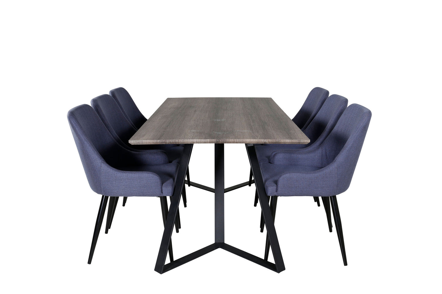 Maria - Spisebord, 180*90*H75 - Grå / Sort+ Plaza Spisebordsstol - Sorte ben - Blåt stof