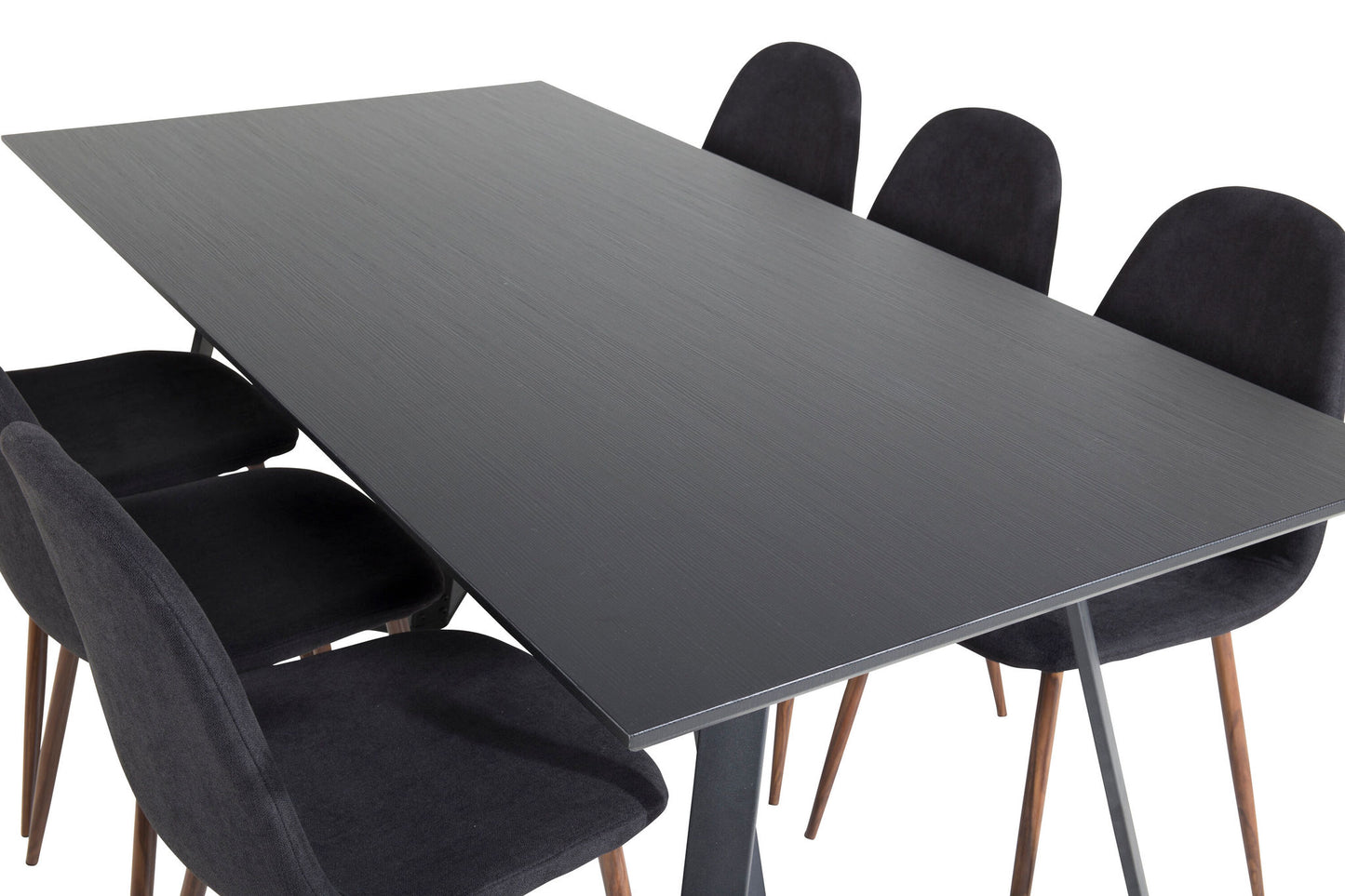 Maria - Spisebord, Sort top / Sorte ben + Polar Spisebordsstol - Valnød ben - Sort Stof