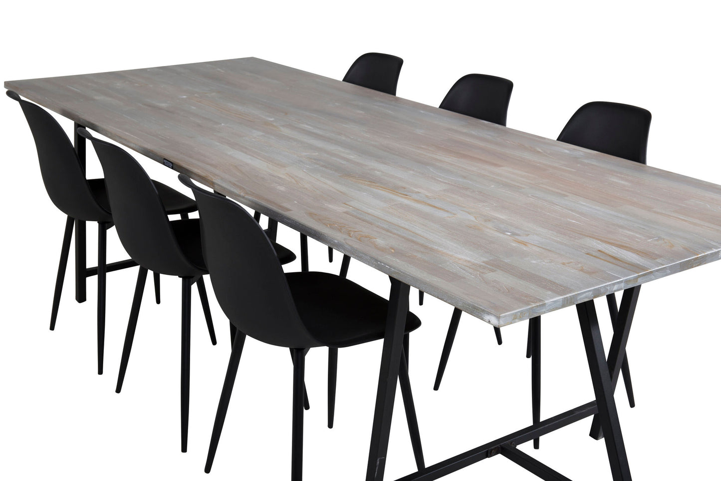 Jepara - Spisebord, 250*100*H76 - Grå /Sort+ Polar Plast Spisebordsstol - Sorte ben / Sort Plast