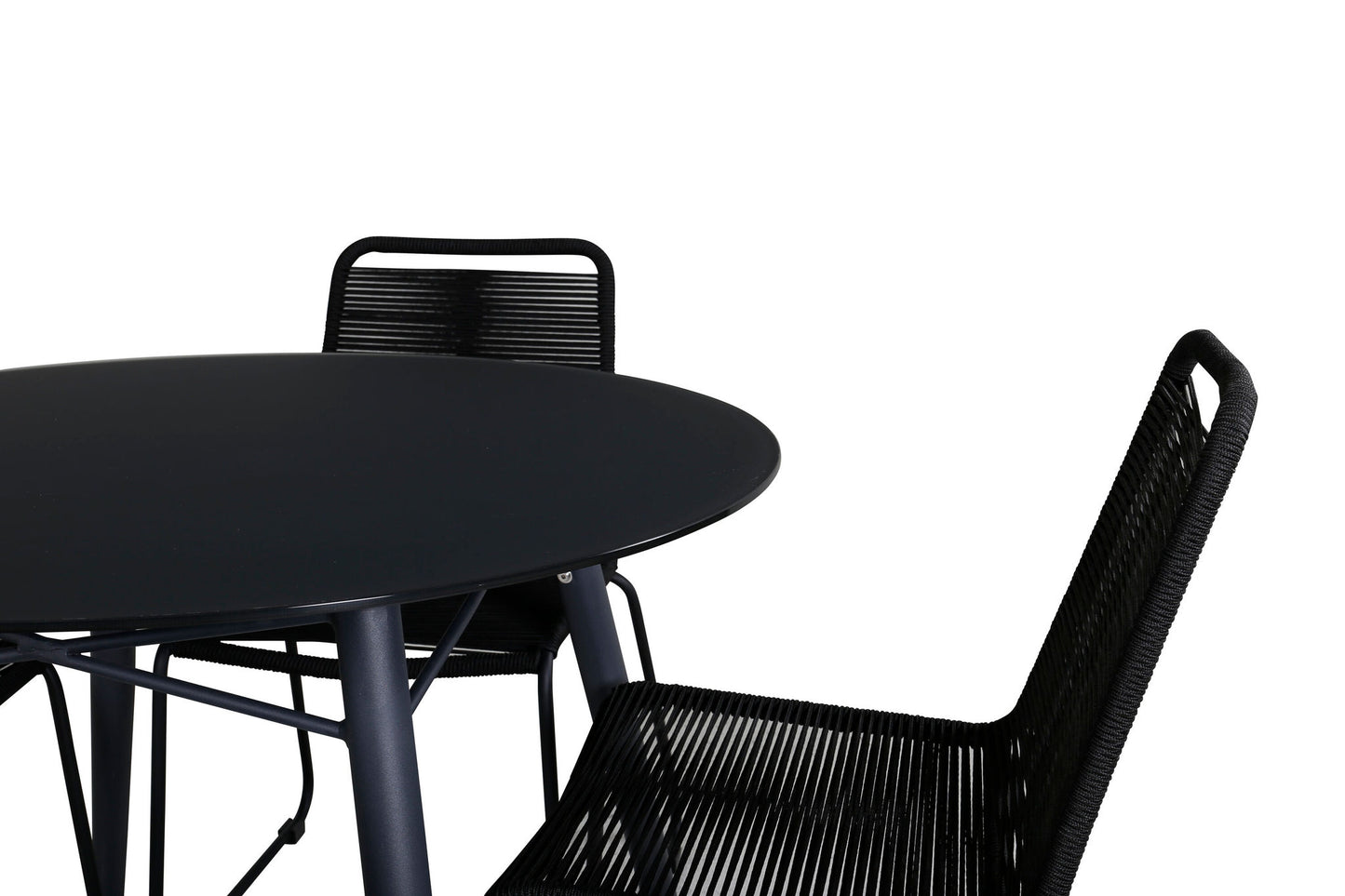Santorini Spisebord ø 100 - sort alu / grå glas+Lidos Stabelbar stol - Sort Alu / Sort Reb