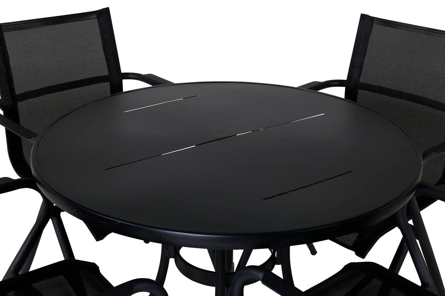 Nicke - Spisebord, Sort Stål - ø90cm+Alia Spisebordsstol - Sort Alu / Sort Tekstil