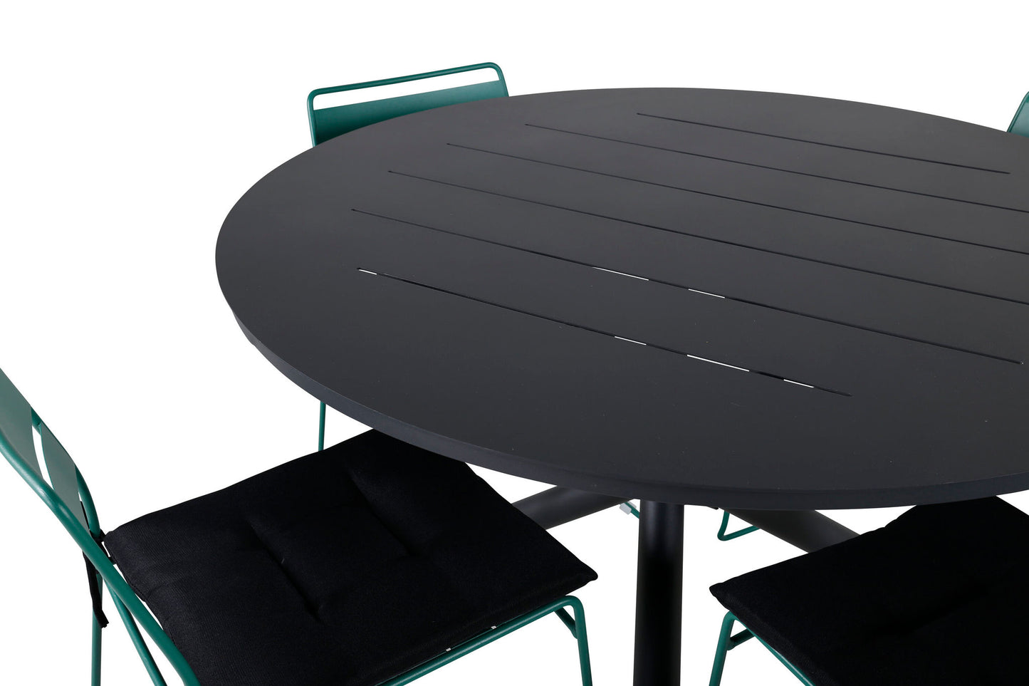 Alma - Spisebord, Sort Alu - ø120cm+Lia Spisebordsstol - Grøn