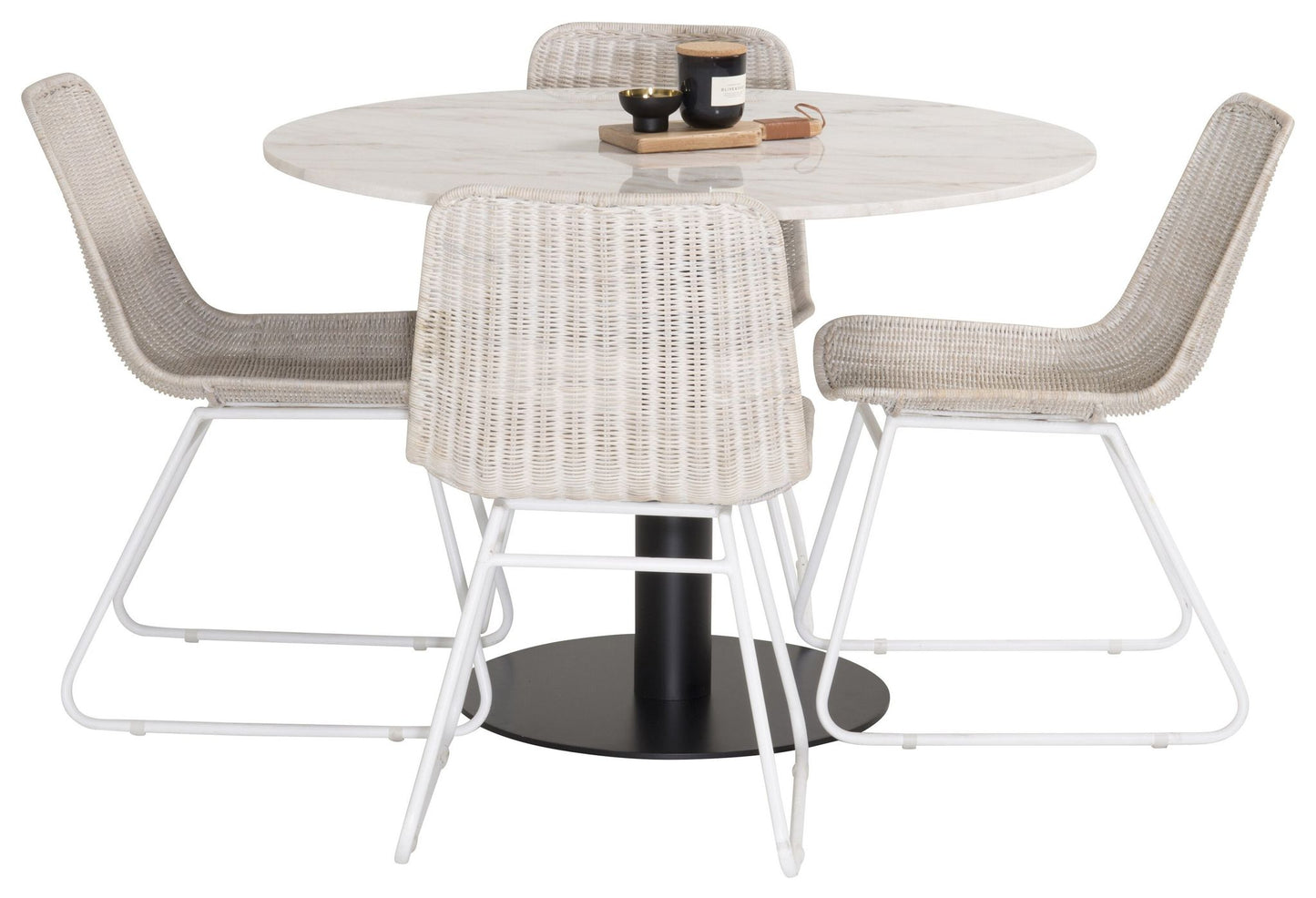 Estelle rundt Spisebord - Sort / Hvid marmor - ø106*H75Cirebon Spisebordsstol - Hvid
