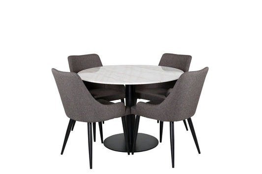 Estelle rundt Spisebord - Sort / Hvid marmor - ø106*H75+ Plaza Spisebordsstol - Sort / Mör