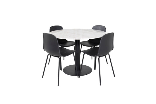 Estelle - Rundt spisebord, ø106 H75 - Hvid / Sort+Arctic Spisebordsstol - Sort