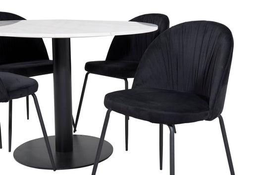 Estelle - Rundt spisebord, ø106 H75 - Hvid / Sort+Wrikles Spisebordsstol - Bla