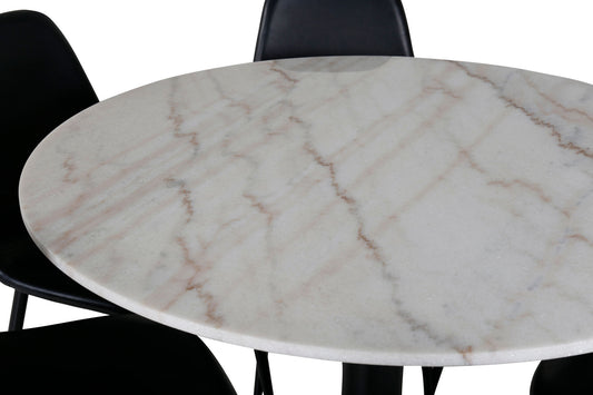 Estelle rundt Spisebord - Sort / Hvid marmor - ø106*H75+ Polar Spisebordsstol - Sort