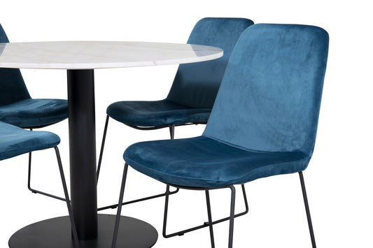 Estelle - Rundt spisebord, ø106 H75 - Hvid / Sort+ Muce Spisebordsstol - Sort