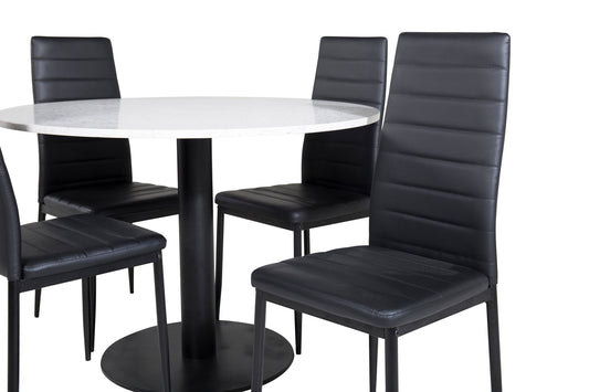 Razzia - Spisebord, ø106cm - Hvid / Sort+ Slim High Back Spisebordsstol - Sort