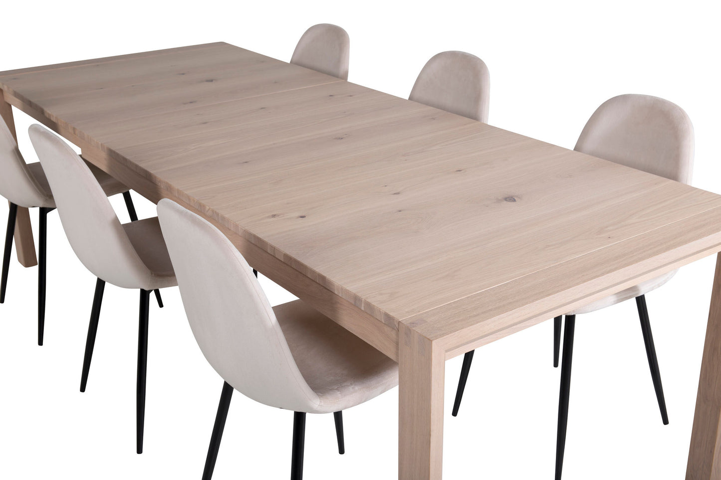 Slider - Bord m. udtræk - Hvid Wash - 170+40+40cm + Polar Spisebordsstol - Sort