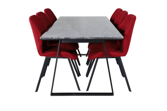 Estelle - Spisebord, 200*90*H76 - Sort+Gemma Spisebordsstol - Sorte ben - Rødt stof