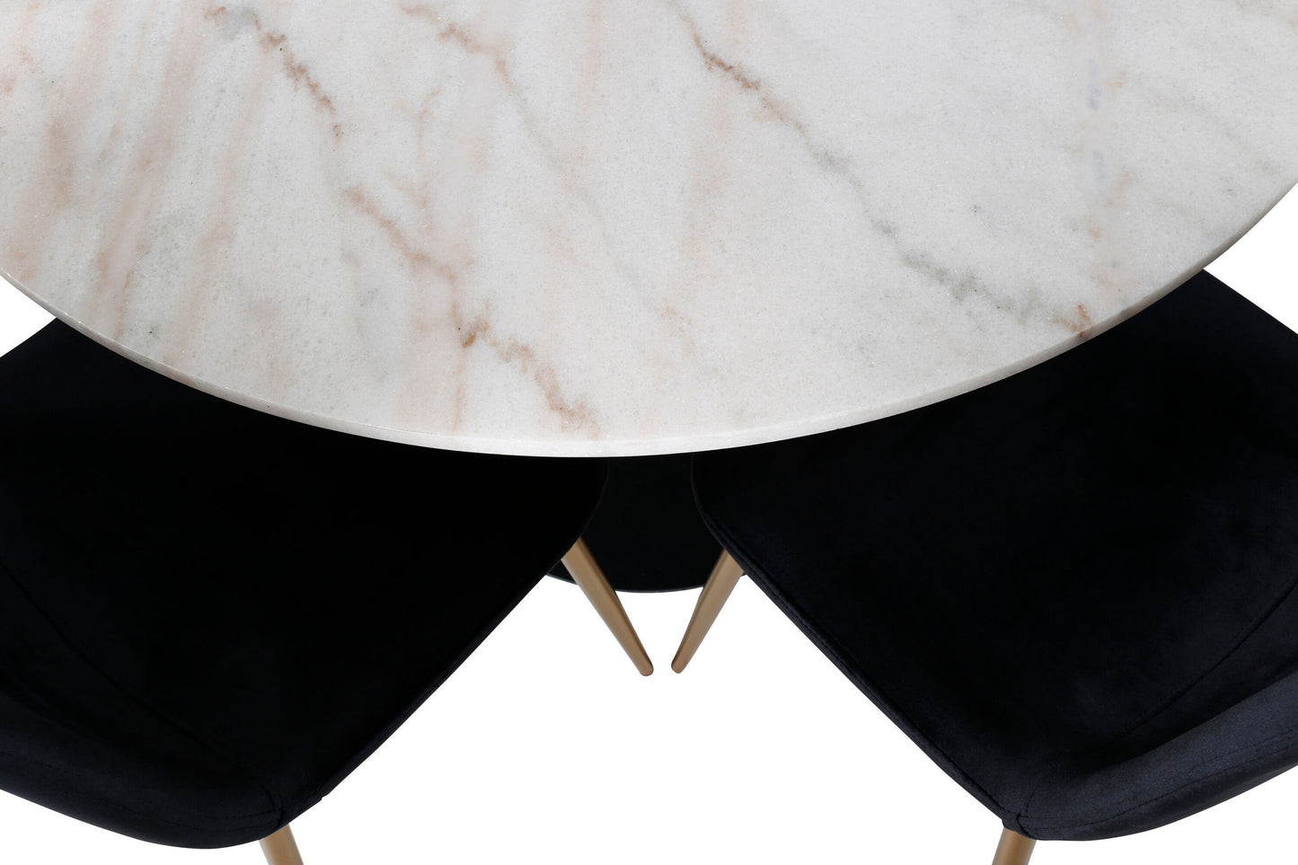 Estelle - Spisebord, rund 106cm Hvid marble / Sorte ben - Polar Stol - Sort velour / Mat messing ben