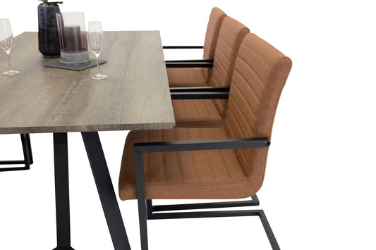 Maria Spisebord - Grå træ / sort (1) + Art stol m. armlæn. Brun