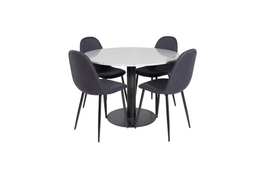 Razzia - Spisebord, ø106cm - Grå / Sort+ Polar Spisebordsstol - Sorte ben - Sort Stof
