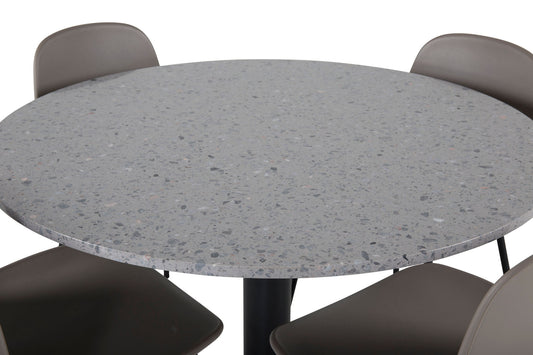 Razzia - Spisebord, ø106cm - Grå / Sort+Arctic Spisebordsstol - Sorte ben - Khaki Plast