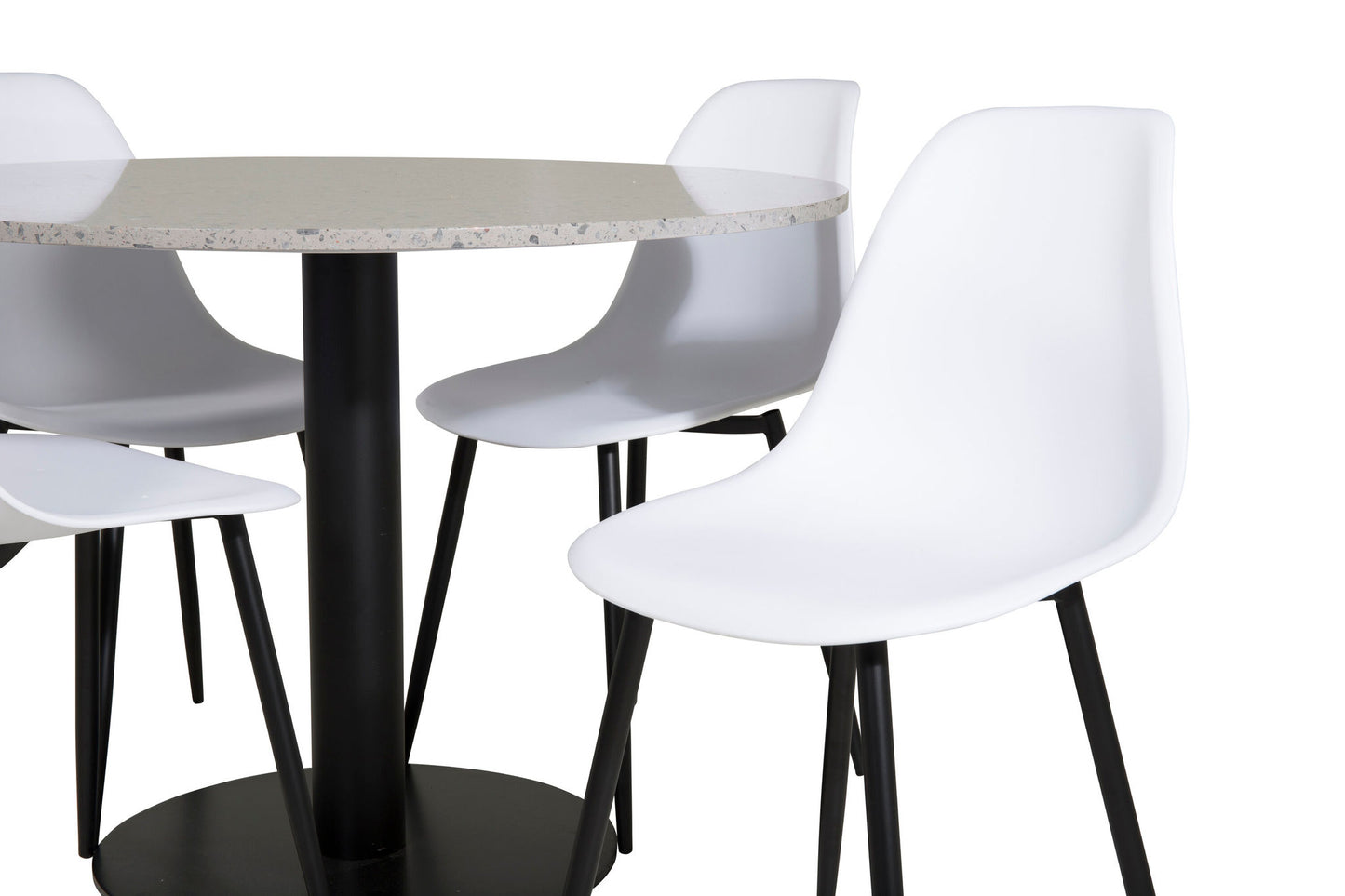 Razzia - Spisebord, ø106cm - Grå / Sort+ Polar Plast Spisebordsstol - Sorte ben / Hvid Plast