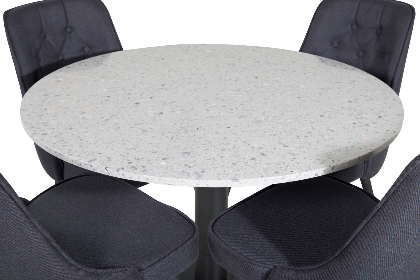 Razzia - Spisebord, ø106cm - Grå / Sort+ velour Deluxe Spisebordsstol - Sorte ben - Sort Stof