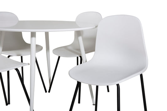 Plaza Rundt Bord 100 cm - Hvid top / Hvide ben+Arctic Spisebordsstol - Sorte ben - Hvid Plast