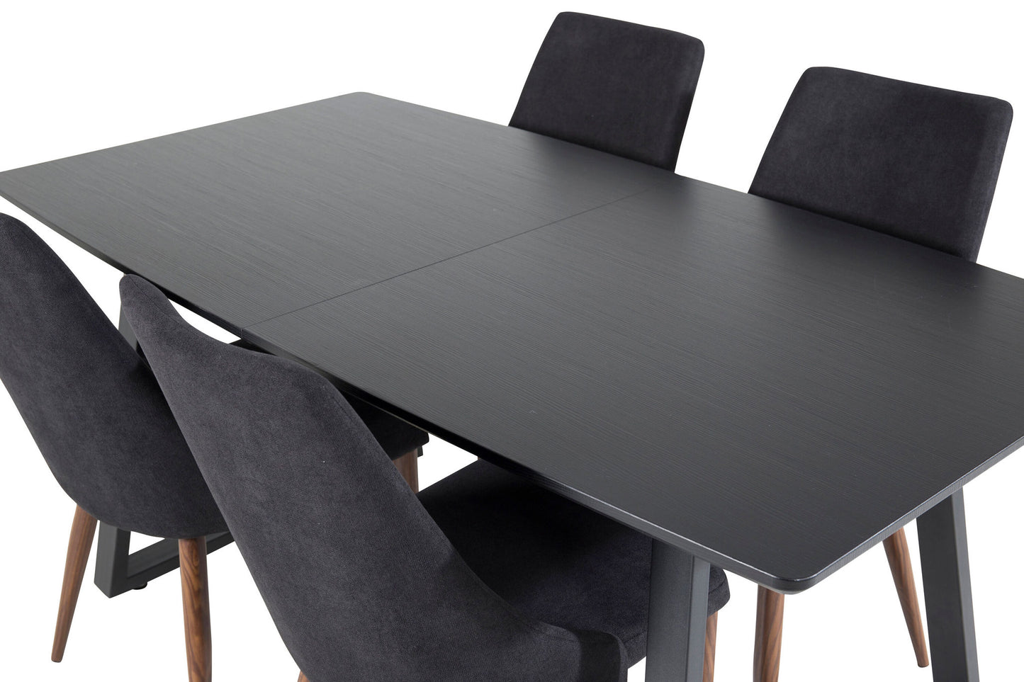 Inca - Bord med forlængelse - Sort top / sort ben+Leone Spisebordsstol - Valnød ben - Sort Stof