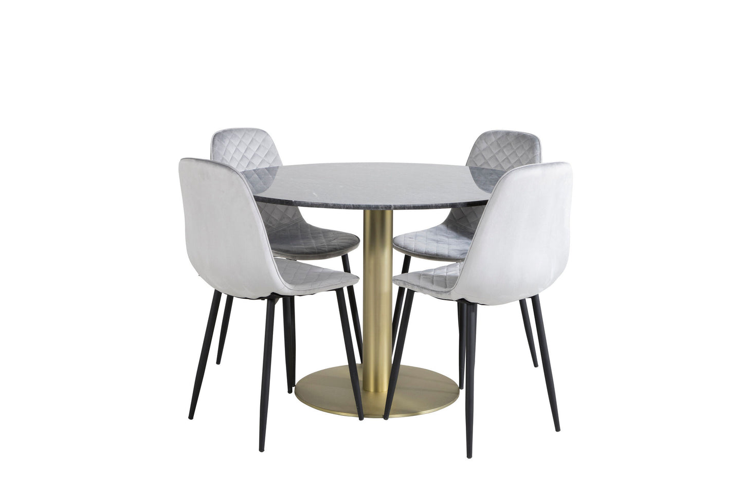 Estelle - Rundt spisebord, ø106 H75 - Sort / Messing+ Polar Diamond Spisebordsstol - Sorte ben - Grå velour