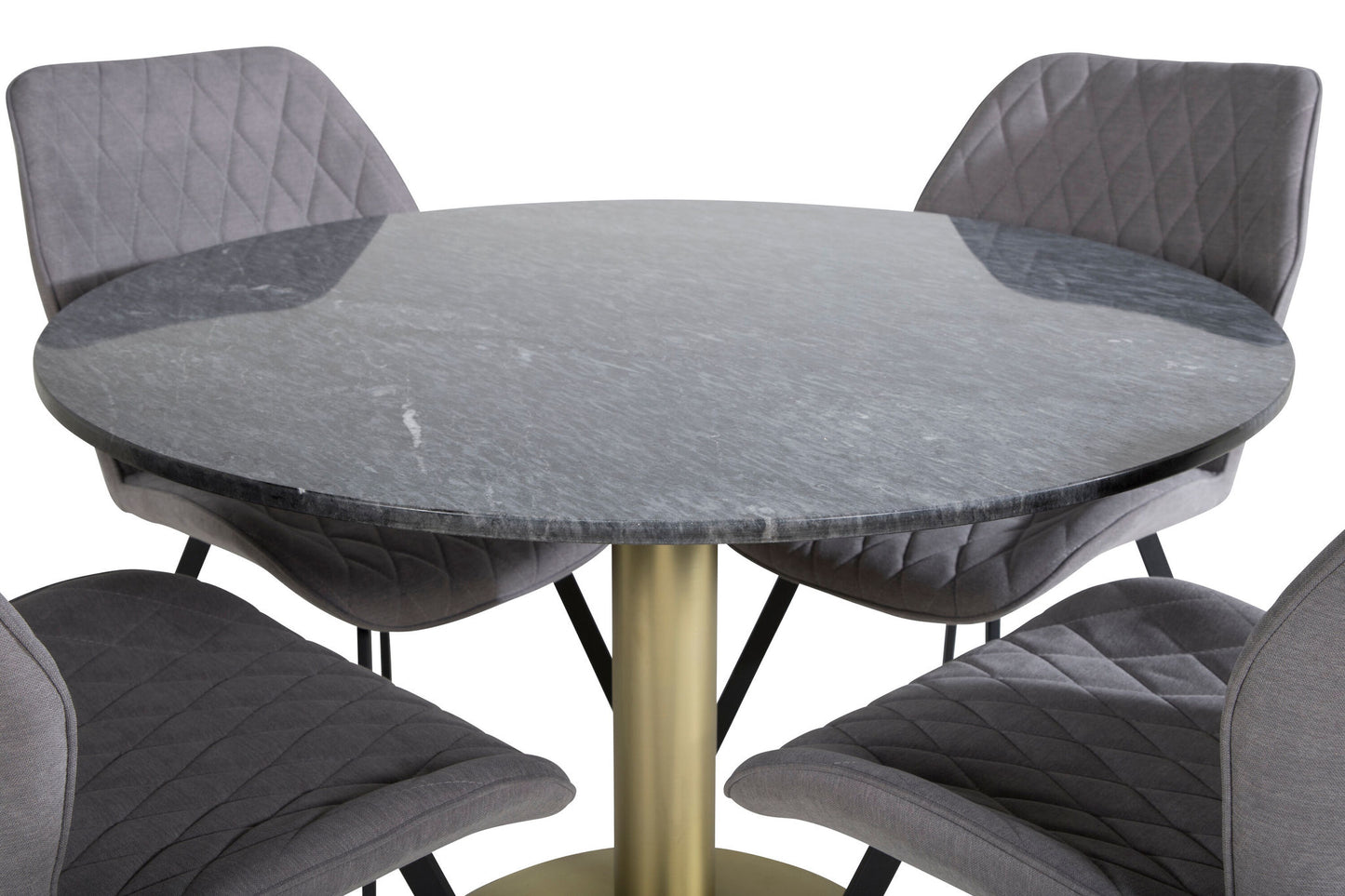 Estelle - Rundt spisebord, ø106 H75 - Sort / Messing+Gemma Spisebordsstol - Sorte ben - Gråt stof