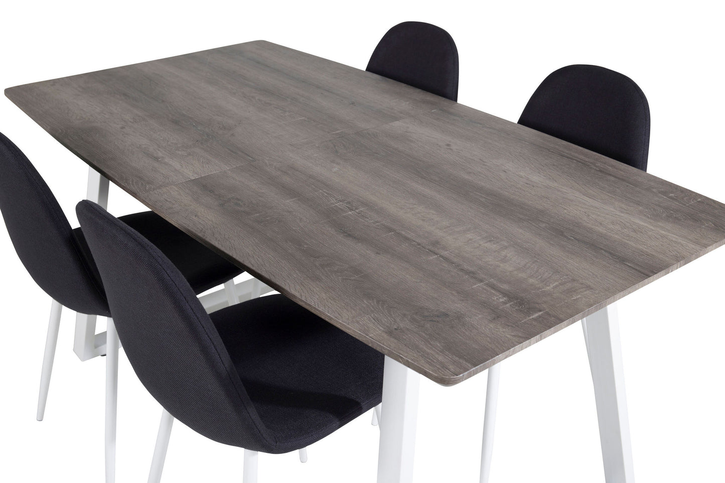 Inca - Bord med forlængelse - grey "oak" / Hvid ben+ Polar Spisebordsstol - Hvide ben - Sort Stof