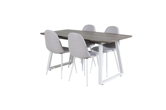 Inca - Bord med forlængelse - grå "eg" / Hvide ben+ Polar Spisebordsstol - Hvide ben - Lysegråt stof