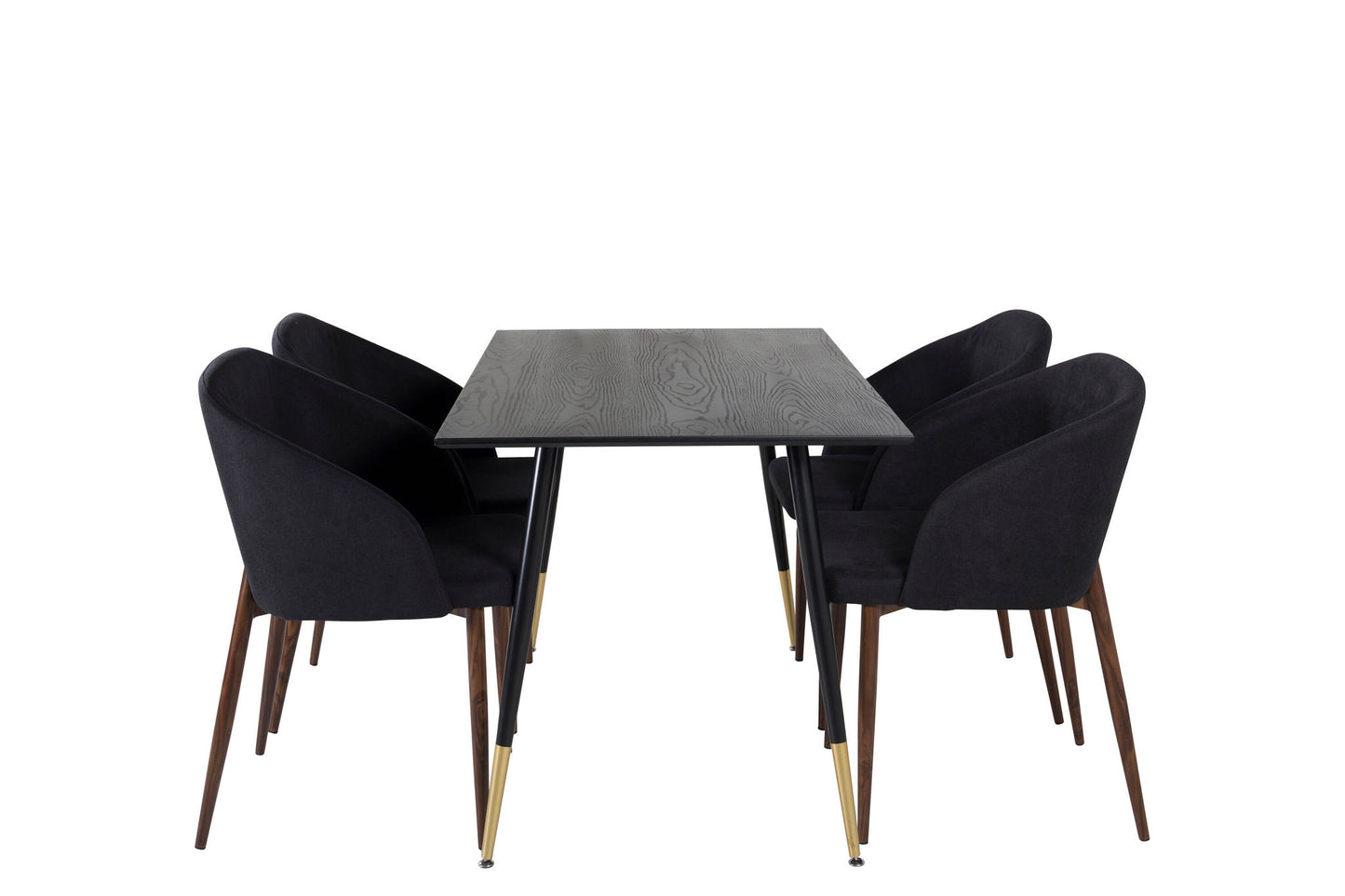Dipp - Spisebord, 120 cm - Sort finér - Sorte ben m. Messing dipp+Arch Spisebordsstol - Valnød ben - Sort Stof