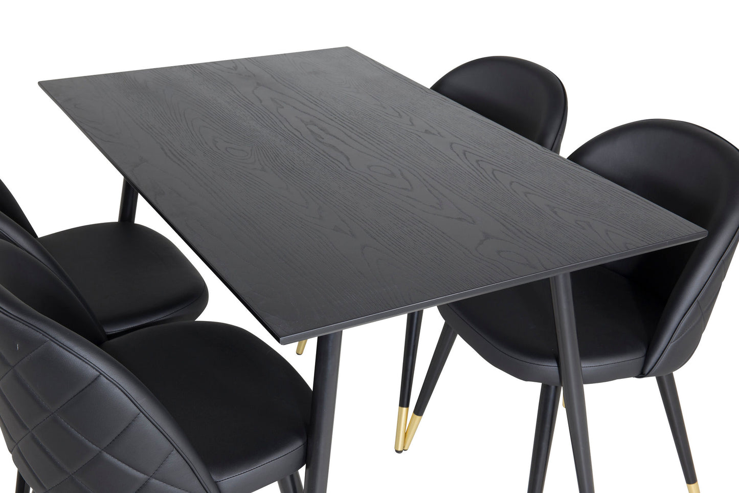 Dipp - Spisebord, 120 cm - Sort finér - Sorte ben m. Messing dipp+ velour Spisebordsstol m. syninger - PU - Sort