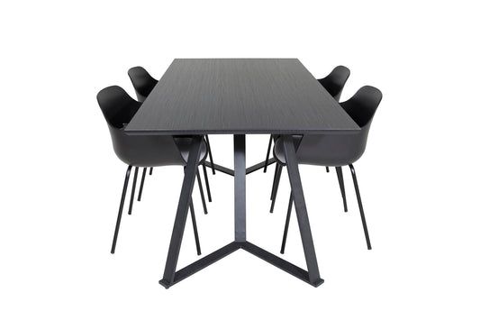 Maria - Spisebord, Sort top / Sorte ben +Comfort Plast Spisebordsstol - Sorte ben - Sort Plast