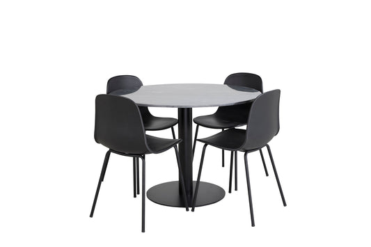 Estelle - Rundt spisebord, ø106 H75 - Sort+Arctic Spisebordsstol - Sorte ben - Sort Plast