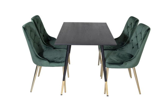 Dipp - Spisebord, 120 cm - Sort finér - Sorte ben m. Messing dipp+ velour Deluxe Spisebordsstol - Grøn / Messing