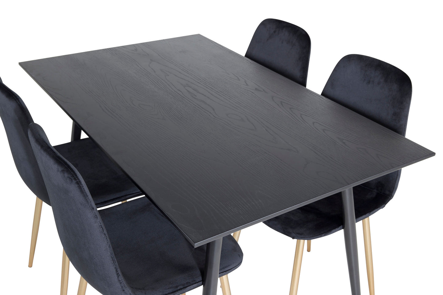 Dipp - Spisebord, 120 cm - Sort finér - Sorte ben m. Messing dipp+ Polar Spisebordsstol - Sort / Messing