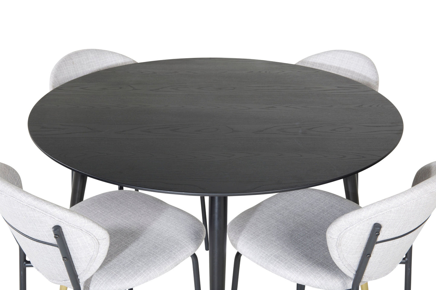 Dipp - Spisebord, 115cm - Sort Messing+Vault Spisebordsstol - Sorte ben - Gråt stof