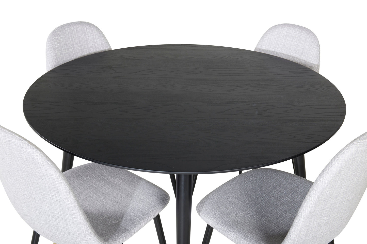 Dipp - Spisebord, 115cm - Sort Messing+ Polar Spisebordsstol - Sorte ben - Lysegråt stof