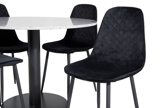 Razzia - Spisebord, ø106cm - Grå / Sort+ Polar Diamond Spisebordsstol - Sorte ben - Sort velour