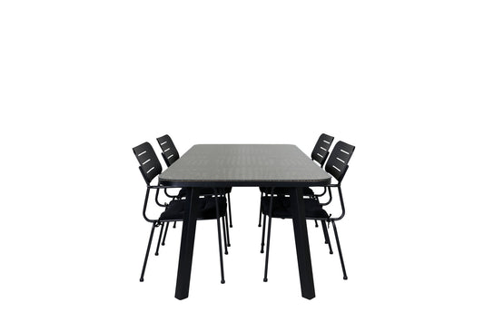 Paola - Spisebord, Sort Stål / Natur flet - 200*100+Nicke stol m. armlæn - Sort Stål