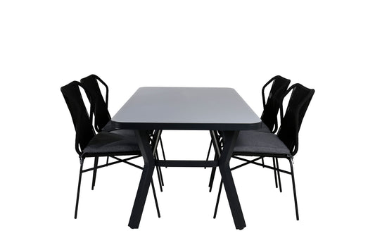 Virya - Spisebord, Sort Alu / Grå glas - small table+Julian Spisebordsstol - Sort Stål / Sort Reb (stabelbar)